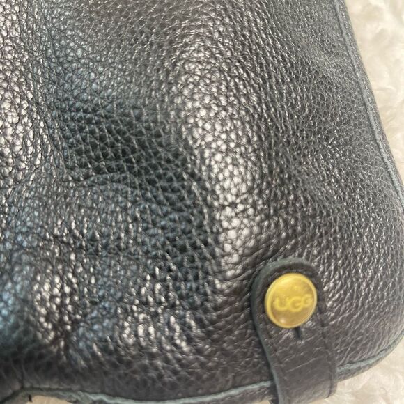 UGG Cora Lynn fold over leather black sheepskin lining clog boots size 9 - Picture 11 of 16